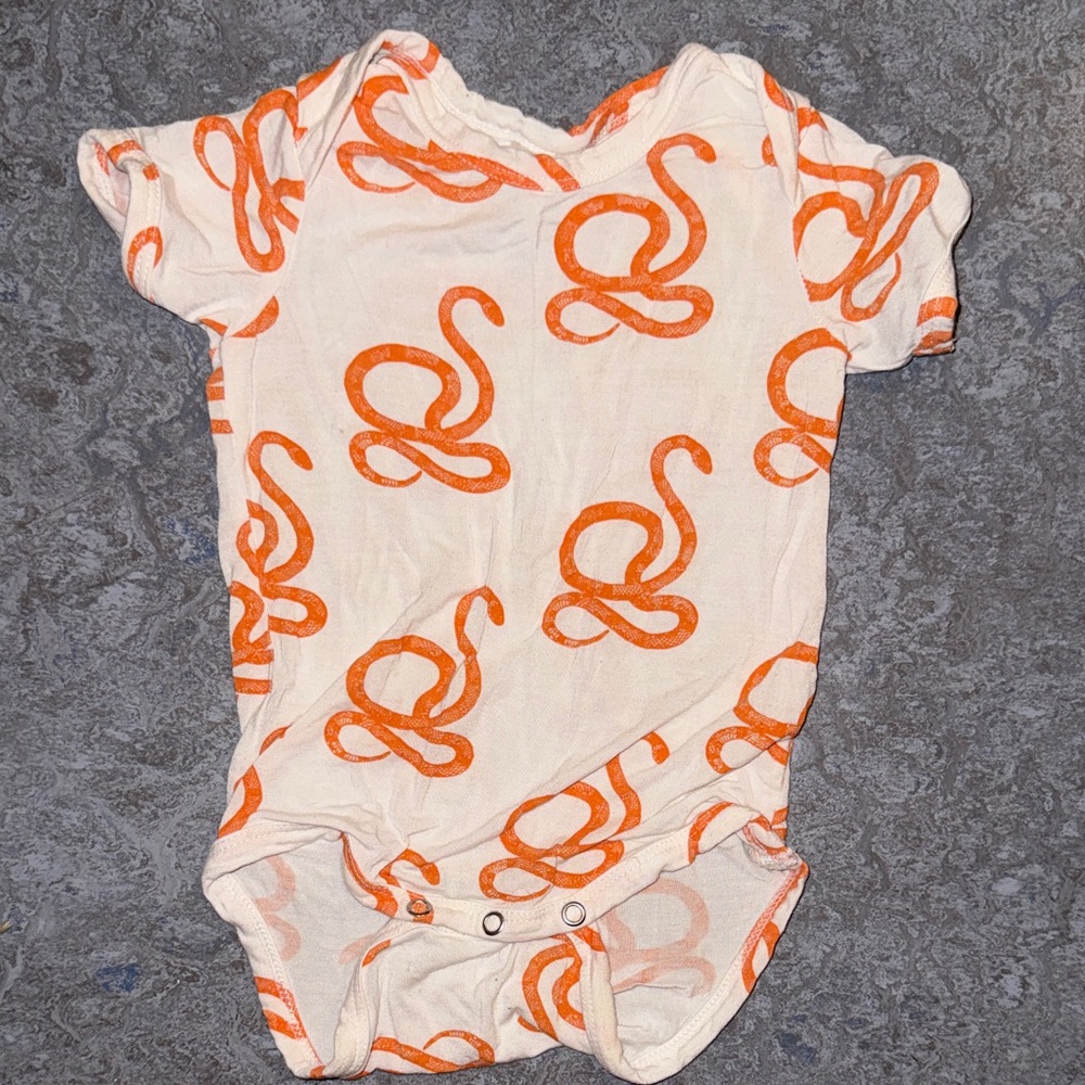 Kate Quinn Cream and Orange Snake Print Bamboo Bodysuit
